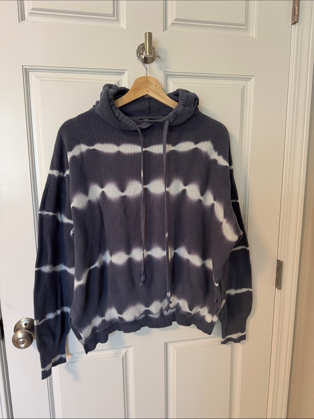 RD Style Gray & White Ribbed Tie-Dye Hooded Sweater